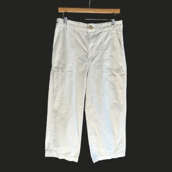 Free People Pants - FREE PEOPLE Cream Striped Wide Leg Cropped Utility Pants 10